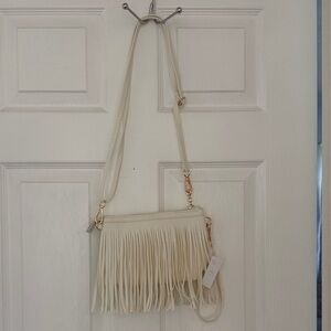 Elegant Cream Fringe Crossbody Bag